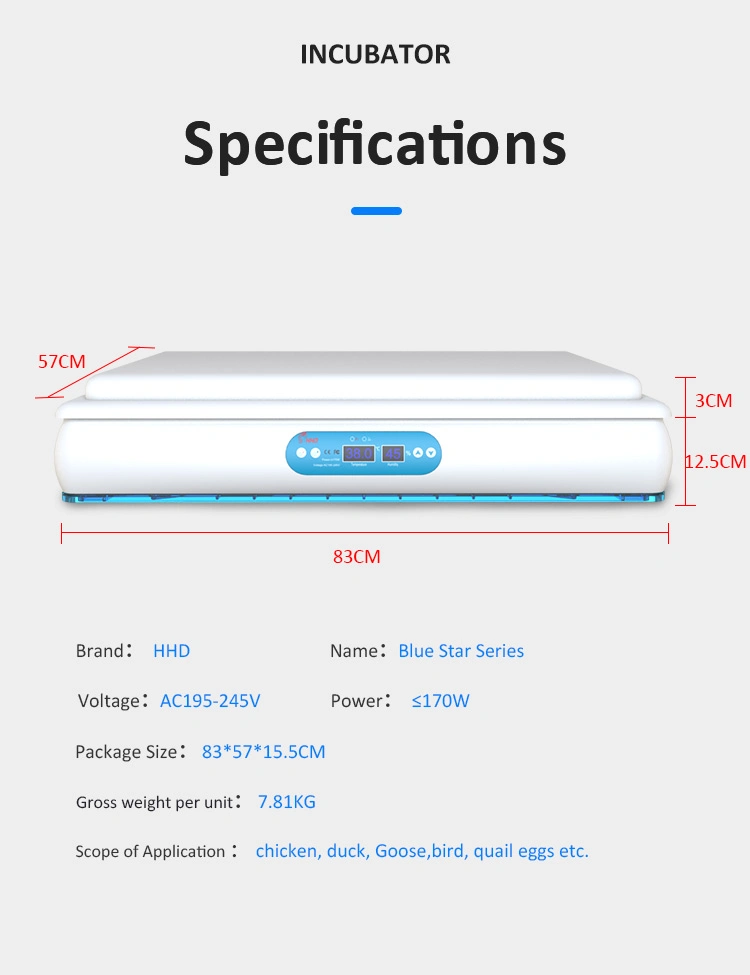 Hhd H720 Egg Incubator Automatic Temperature Control Plastic Inner Tray Hatchery Equipment